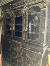 Beautiful Antique Gothic Jacobean Green Man Highly Carved Bookcase Circa 1900