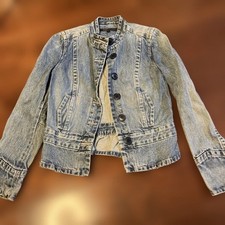 MARC JACOBS Denim Jacket Stand Collar Blue Logo Buttons Size 6 MJ1225124