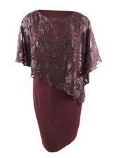 Connected Women's Asymmetrical Overlay Sheath Dress (14, Burgundy) 888815825922
