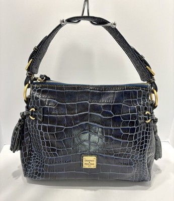 Dooney & Bourke 2013 Midnight Blue Croc-Fino Medium Zip Gracie Hobo Bag 13x11x5