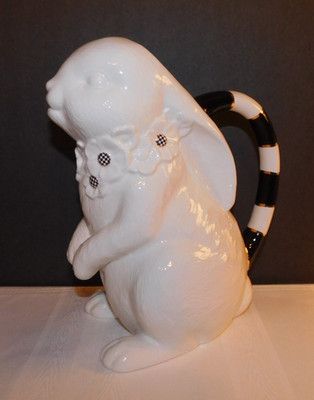 Mackenzie Childs White Rabbit Ceramic Pitcher, New In Box