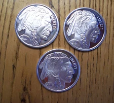 3 Indian Head/Buffalo 1 Troy Oz .999 Fine Silver Rounds. 3 Oz Total