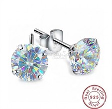 Rainbow Round Cubic Zirconia Stud Earrings Genuine Solid 925 Sterling Silver