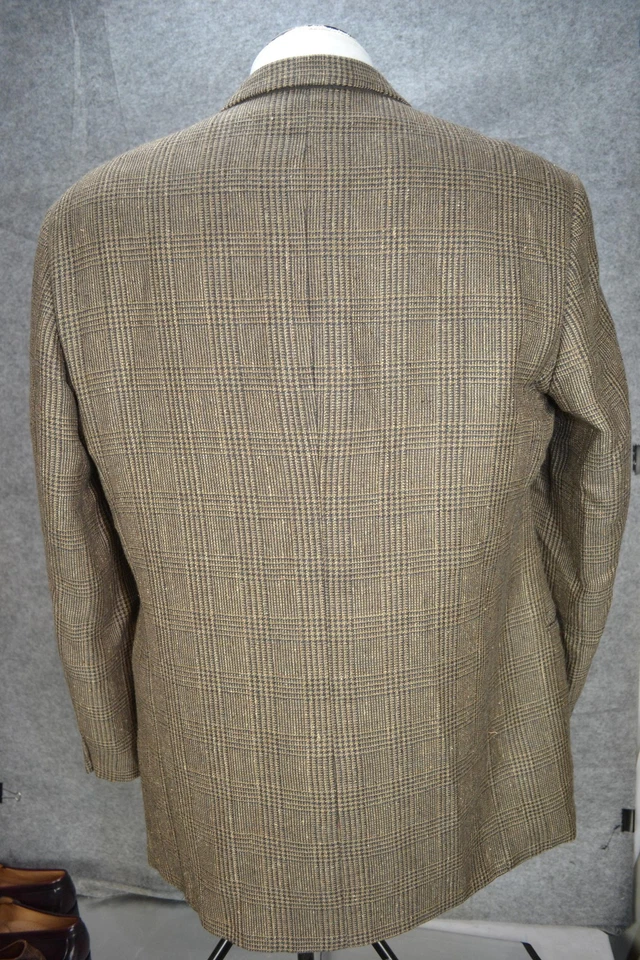 Blazer Armani Collezioni Para Hombres 46L Marrón Glen Lana A Cuadros Alpaca Seda Hecho en Italia Foto 4 de 4