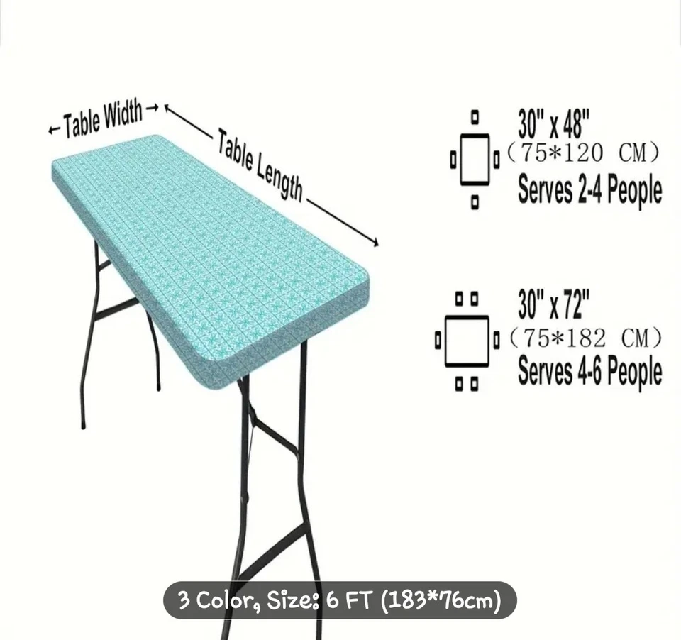 Washable 6ft Outdoor Black & White Geometric Table Cover Elastic Edges - Image 3 of 4