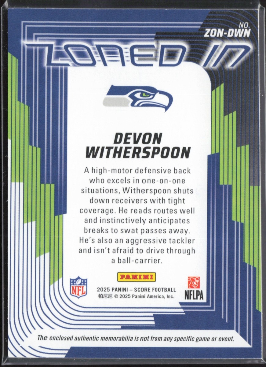 2025 Score Football DEVON WITHERSPOON Zoned In Memorabilia Patch