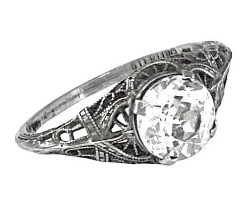 ANTIQUE ART DECO Sterling Silver FILIGREE OPEN WORK Brilliant Cut Paste Ring