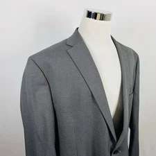 Chaps 52R Sport Coat Houndstooth Gray Blue Two Button Vented Polyester Blend