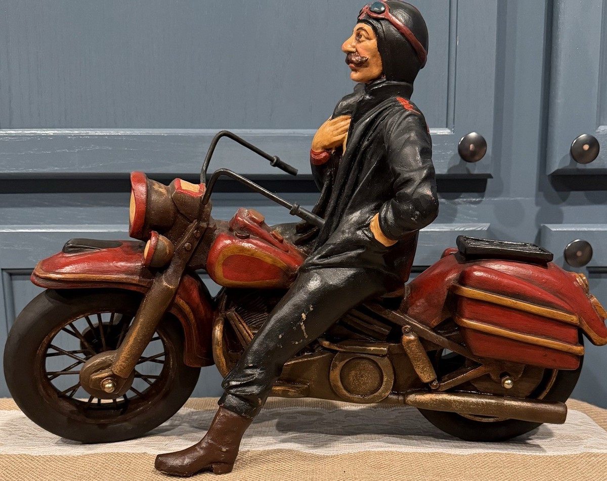 Vintage Harley-Davidson Rider On His Bike, Hand Carved 19x15 | eBay
