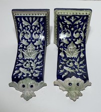 Antica COPPIA MENSOLE STAFFE CERAMICA ITALIANA EPOCA CANTAGALLI