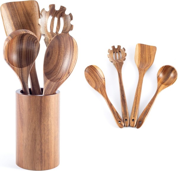 KüChenhelfer-Set Aus Holz - Grillzange, Schneebesen, Pfannenwender, HolzlöFfel U-image