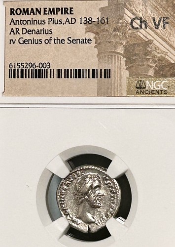 Antoninus Pius AR Denarius AD 138-161 Genius of the Senate NGC Ch VF - Picture 3 of 4
