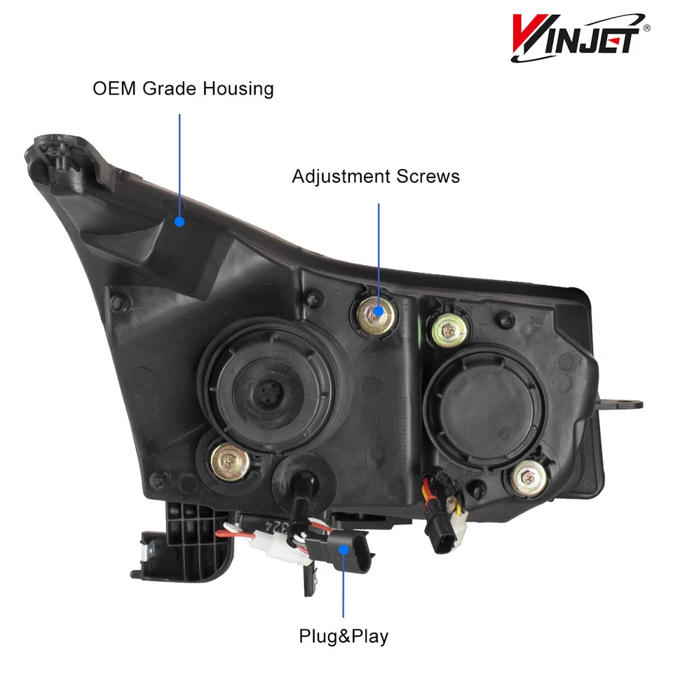 For 2011-2015 Chevrolet Cruze LED Strip DRL Bar Black Clear Projector Headlights Foto 3 de 4