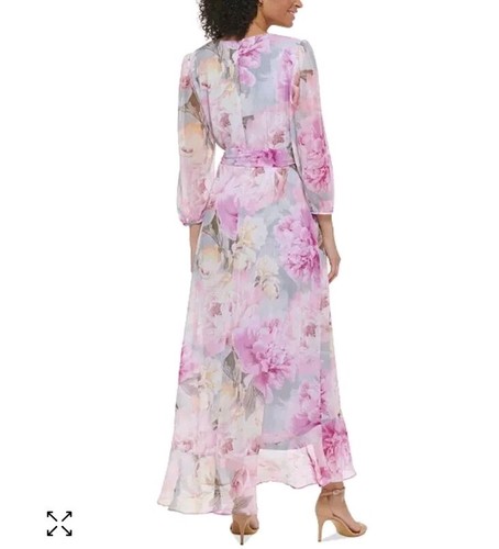 NWT Jessica Howard sz 12 Pink Floral Chiffon High Low Hem Faux Wrap Maxi Dress - Picture 8 of 13