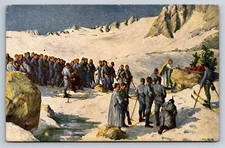 German Postcard WWI Warfare Propaganda Art Field Mass In The Mountains AG20