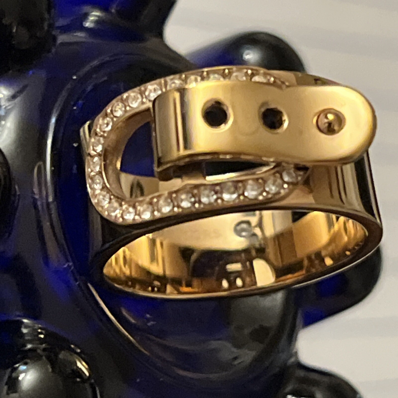 michael Kors Heritage Buckle Goldtone Ring With Rhinestones Size