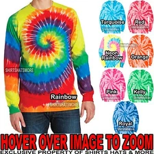 Mens LONG SLEEVE Tie Dye T-Shirt Cotton Tye Died Tee S-XL 2XL, 3XL, 4XL NEW