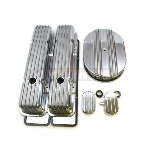 Chevy SBC Tall Polish Finn Aluminum 12" Air Cleaner Valve Cover Dress Up Kit 350 eBay
