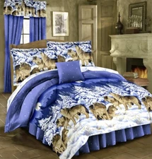 MIDNIGHT WOLVES Bed In Bag Howling Pack Wolf Bedding Blue Comforter & Sheet Set