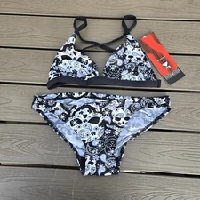 TYR Women Durafast Rockstar Triangle Workout Bikini Set Black/White SZ L NEW 