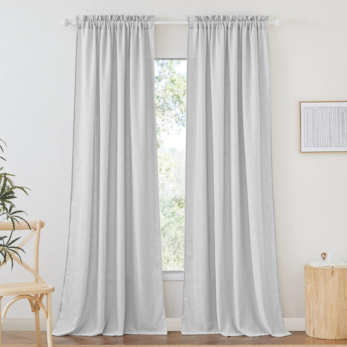 Semi Sheer Curtains 84 inches Long, Linen Texture Wave Fabric Privacy Sheer Wind