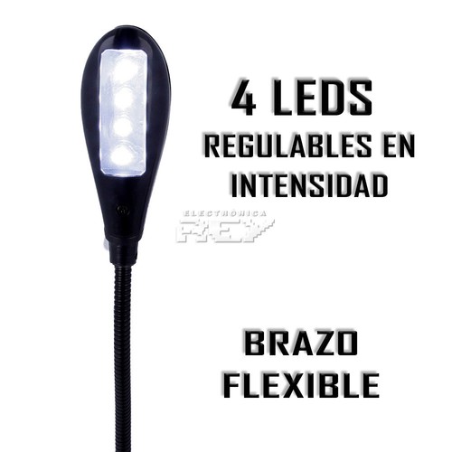 Lámpara Cuello Flexible 4 LED Lectura Libro Ebook Pinza Clip ENTREGA 24/48H h100 - Imagen 2 de 5