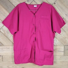 Barco Womens Button Front Medical Scrub Top Size L Front Pockets Fuchsia