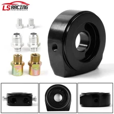 Black Aluminum Oil Filter/Cooler Sandwich AN10 Block Adapter Gauge Sensor Plate