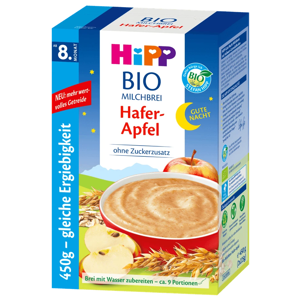 6x 450g Hipp Bio Milchbrei Gute Nacht Hafer Apfel ohne Zuckerzusatz 9 Portionen - Bild 4 von 4