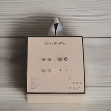 A New Day Silver Collection Round Stud Earring Set - 3 Pairs - Nickel Free - NEW