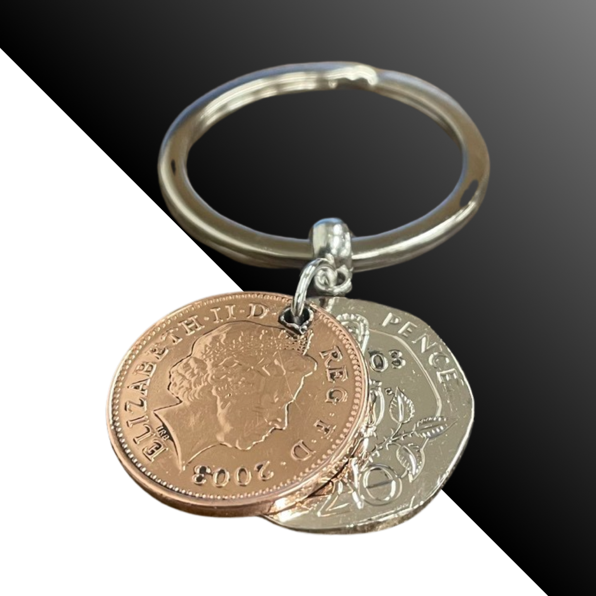 2004 21st Birthday Double Coin Keyring Twenty Pence 20p and One Pence 1p