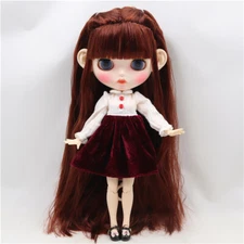 Dark brown hair with bangs makeup Dudu mouth Blythe doll Factory Joint Body 12"