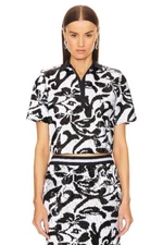 LE SUPERBE NWT $345 Hibiscus Sequin Short Sleeve Polo in Black and White Sz 8