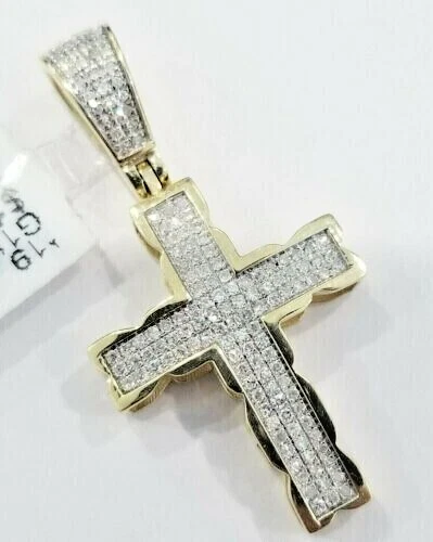 2Ct Round Cut Real Moissanite Men's Cross Charm Pendant 14k Yellow Gold Plated