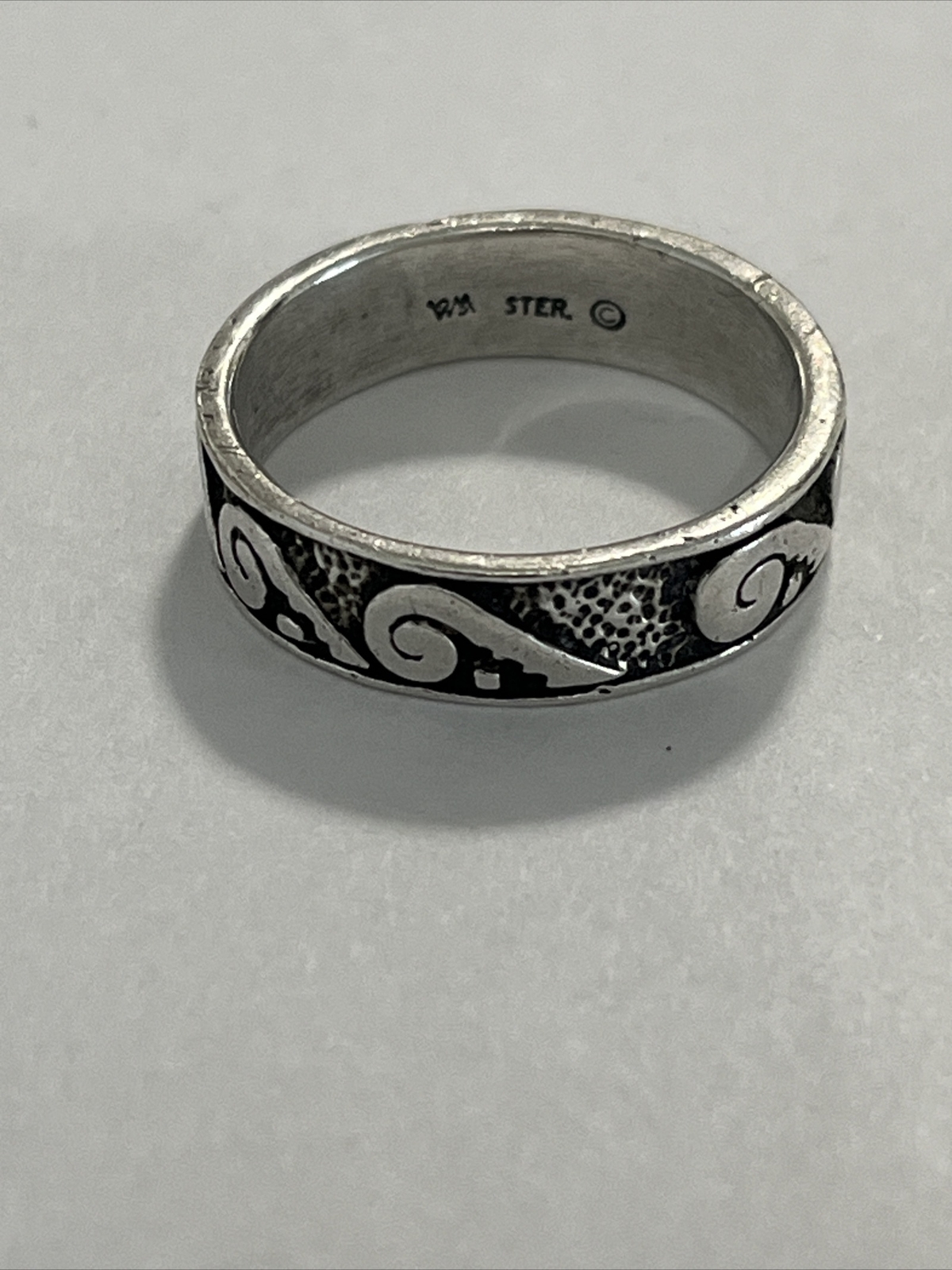 Vintage Sterling Silver wave pattern Ring Signed … - image 2