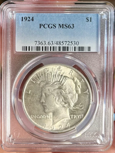 1924 P PCGS MS63 Peace Dollar Coin. Stunning Uncirculated 90% Silver $1! 🪙🔥