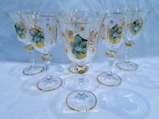 Czech bohemia cut crystal glass - Wine glasses 17cm decorated gold 6pc