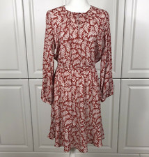 Old Navy Dress Size M Red Cream Floral Ruffled Hem Knee Length Prairie Boho Cute