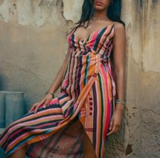 Urban Outfitters Flashing Lights Wrap Midi Dress Linen Blend Size Small