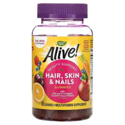 Nature's Way, Alive! Haare, Haut & Nägel mit Kollagen & Biotin, Erdbeere, 60 g