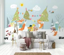3D Forest Animal Fox G12944 Wallpaper Wall Murals Removable Self-adhesive Honey