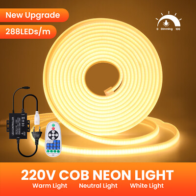 Neon COB LED Streifen 230V Dimmbar Wasserdicht Leiste Lichtschlauch 288LEDs/m