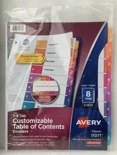 Avery Ready Index Table of Contents  Dividers,  8  Tab Set,  3 Sets 11071