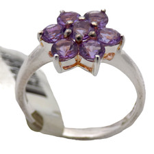 NEW W/ TAGS STERLING 13.5MM NATURAL AMETHYST FLORAL SIZE:8 RING 3.5GR 3203