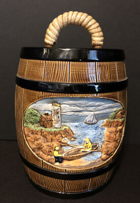Rare Hershey  1981 Mold 3D Rural Scene Cookie Jar Canister with Lid Barrel Style