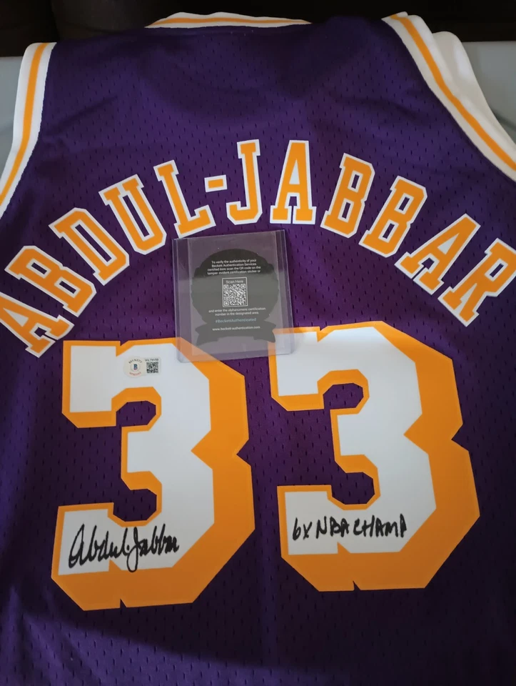 Kareem Abdul Jabbar Signed Lakers Authentic Mitchell & Ness Jersey 6x NBA Champs - Image 2 of 4