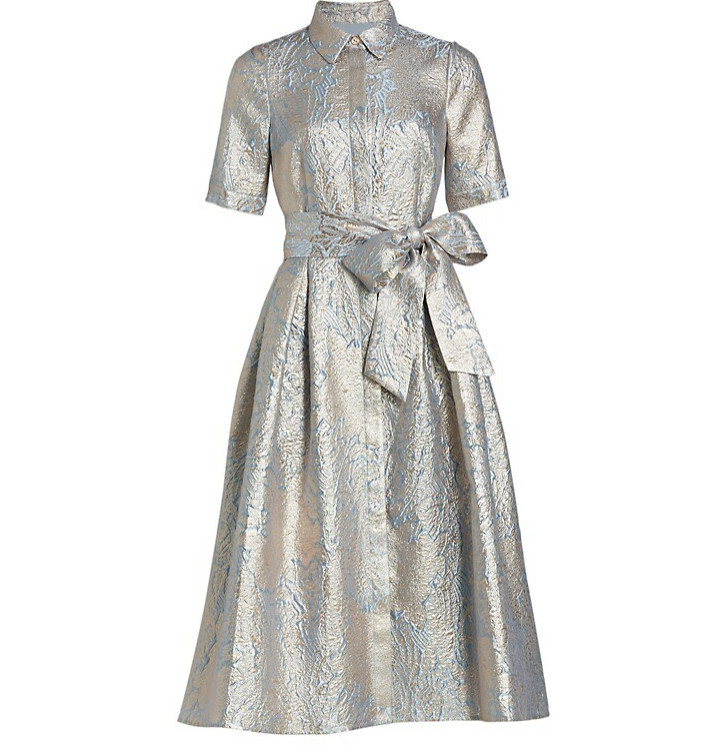 Teri Jon by Rickie Freeman Shot Slit Sleeve Metallic Jacquard Shirt Dress (s.22)