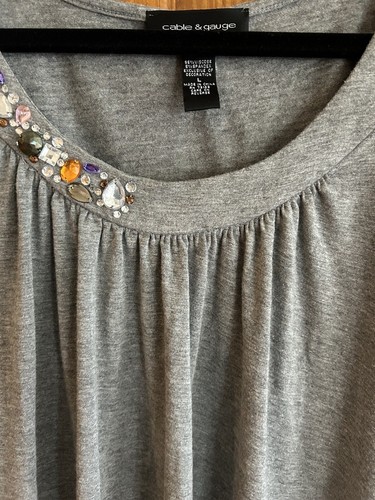 Canotta Cavi e Cavi Grigio Chiaro Gemme Perline Taglia Grande Fata Boho Impreziosita - Foto 8 di 8