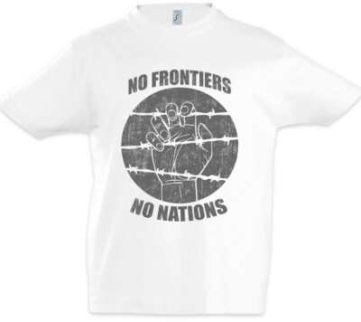 No Frontiers No Nations Kinder Jungen T-Shirt Refugees Borders Grenzen