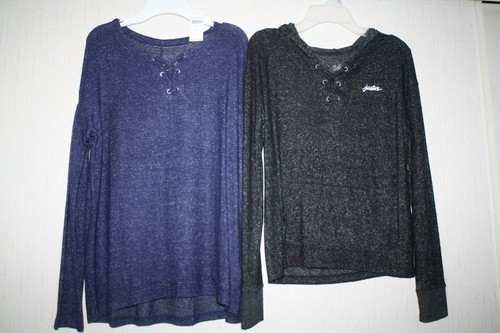 Justice Girl's sz 12 NWT Soft Hoodie Top Shirt Thin LOT x 2 in Blue & Gray - Picture 6 of 7